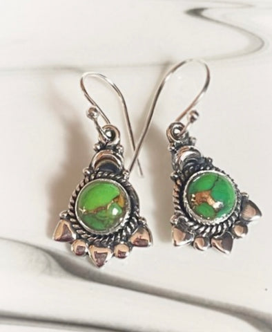 Sterling Silver Green Mohave Turquoise Earrings