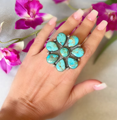 Sterling Silver Kingman Turquoise Custom Cluster Ring