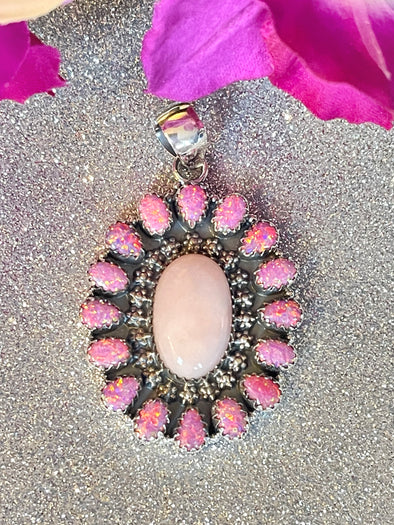 Sterling Silver Pink Opal/Cluster Pendant