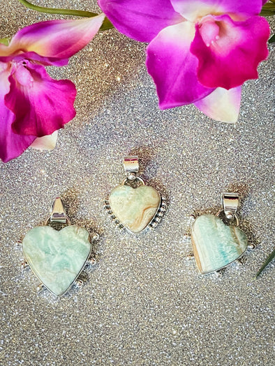 Sterling Silver Aragonite Heart Pendans