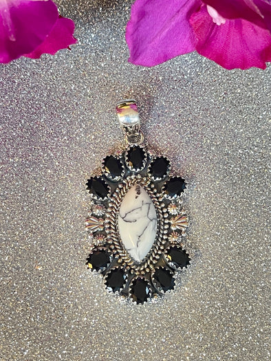 Sterling Silver Howlite/Faceted Onyx Pendant