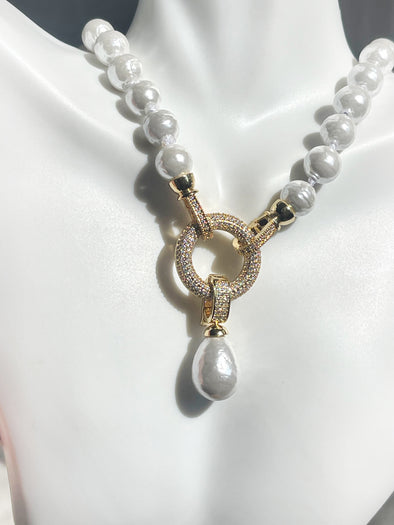 Pave Pearl Drop Necklace