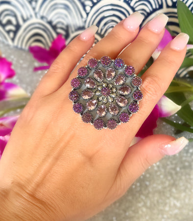 Sterling Silver Druzy/Pink Crystal Custom Ring