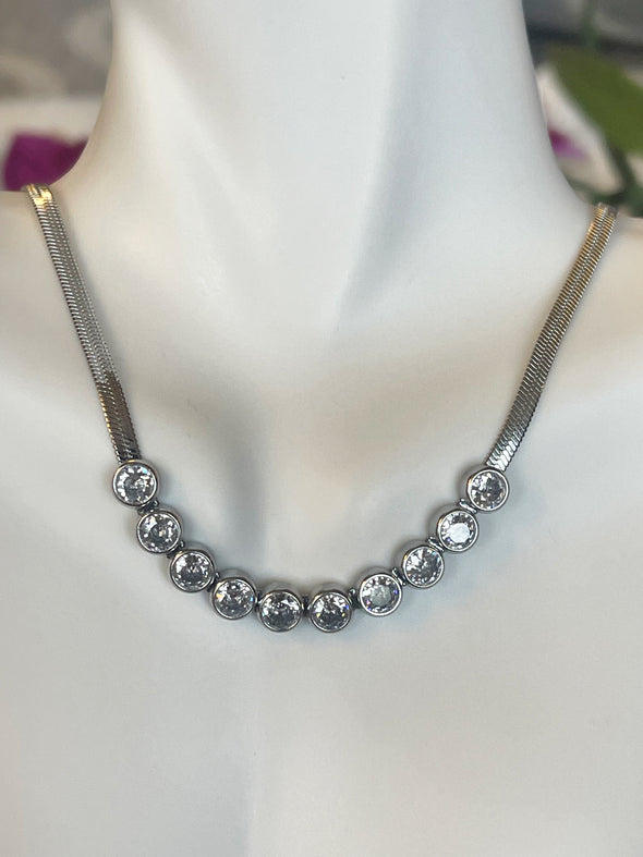 Stainless Crystal Herringbone Necklace