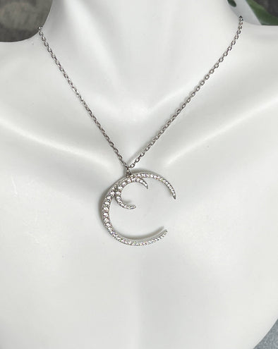 Sterling Silver Two Crescent Necklace