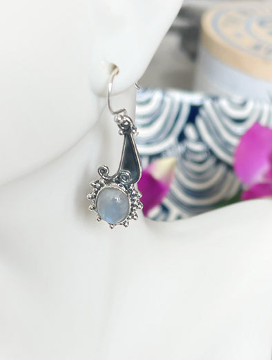 Sterling Silver Rainbow Moonstone Artisan Earrings