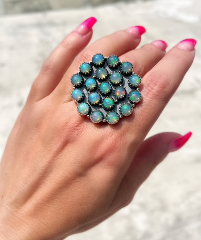 Sterling Silver Bold Opal Cluster Ring