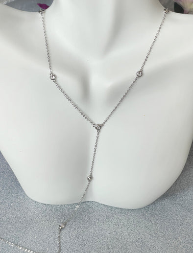 Sterling Silver Pave Lariat Necklace