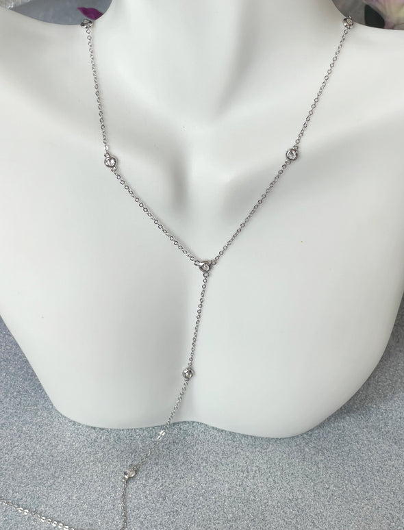 Sterling Silver Pave Lariat Necklace