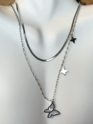 Stainless Double Chin Butterfly Necklace
