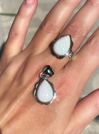 Sterling Silver White Fire Opal Artisan Pendant