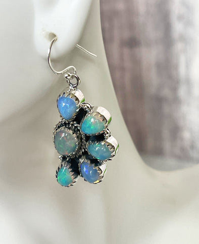 Sterling Silver Half Blossom Opal Earrings