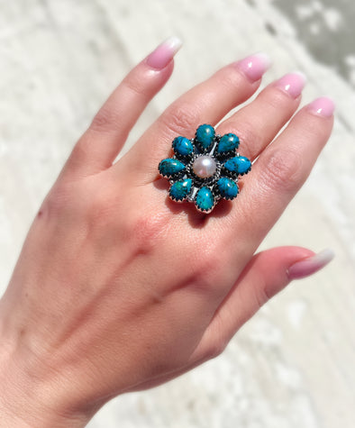 Sterling Silver Azurite/Pearl Custom Ring