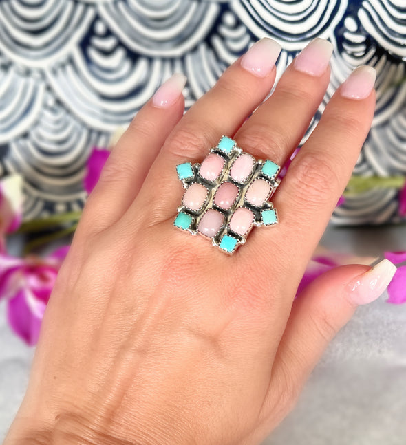 Sterling Silver Pink Opal/Turquoise Custom Ring