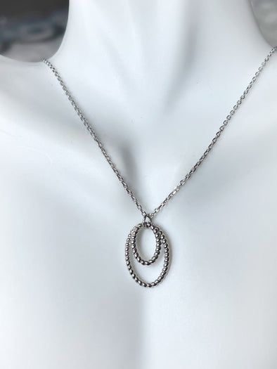 Sterling Silver Artisan Ball Double Circle Necklace