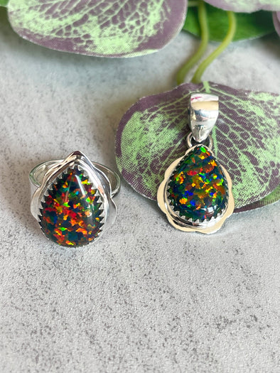 Sterling Silver Black Fire Opal Pendant Only