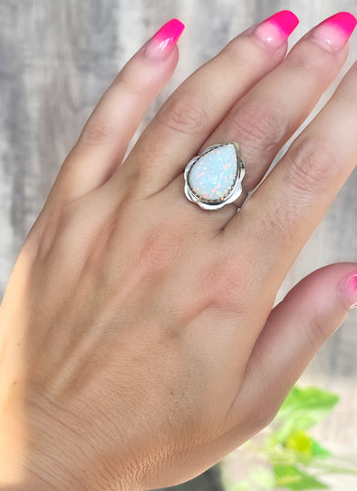 Sterling Silver White Fire Opal Artisan Ring