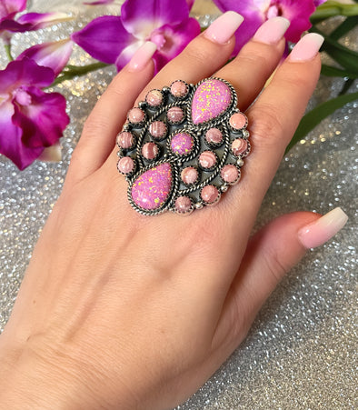 Sterling Silver Pink Opal/Rhodochrosite Custom Statement Ring