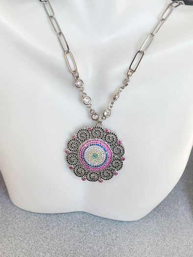 Colored Pave Pendant Necklace