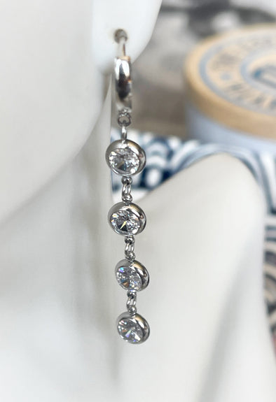 Stainless Pave Crystal Inlet Drop Earrings