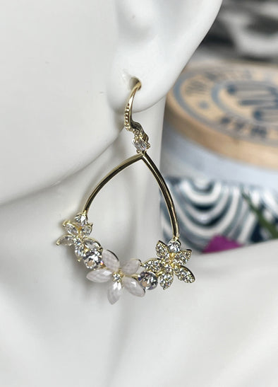 New Gold Crystal Floral Hoop Earrings