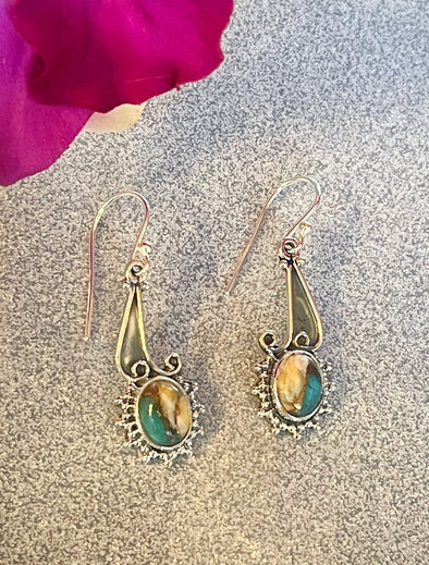Sterling Silver Spiny Turquoise Artisan Earrings