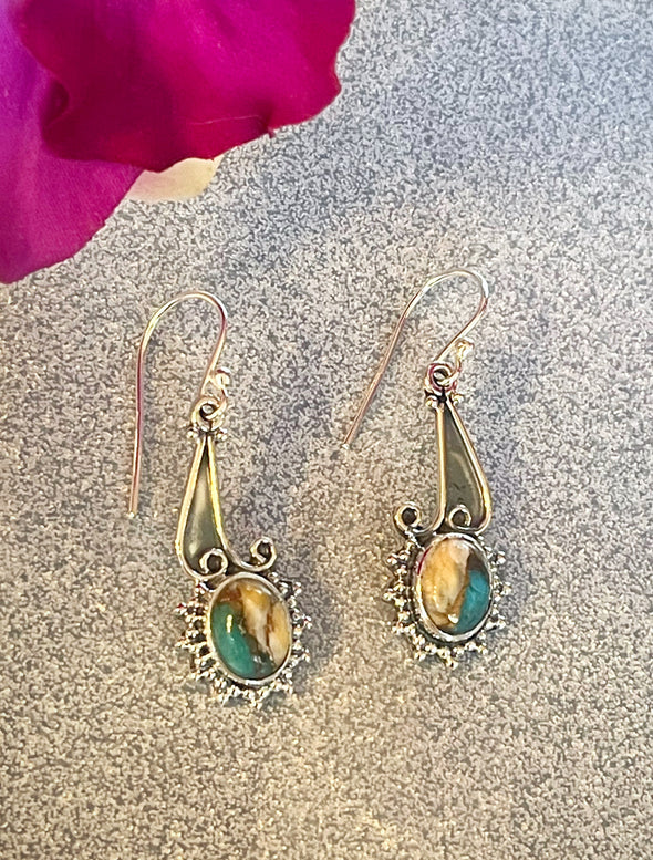 Sterling Silver Spiny Turquoise Artisan Earrings