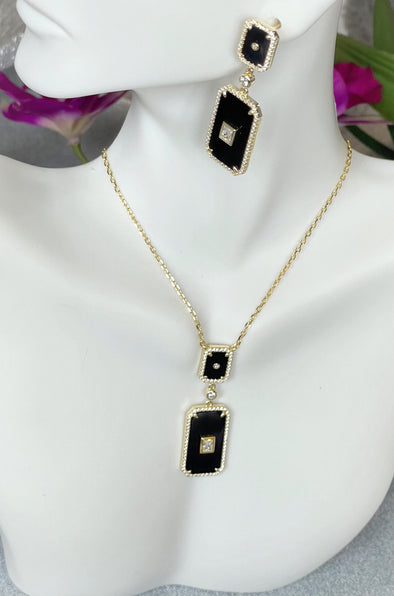 Sterling Silver Gold Black Enamel Necklace