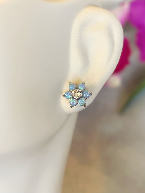 Sterling Silver Opal Flower Stud Earrings