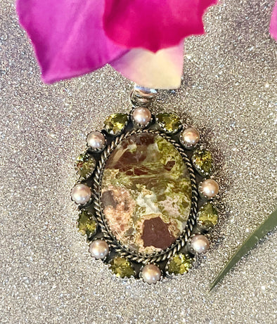 Sterling Silver Pearl/Peridot Crystal Natural Stone Pendant