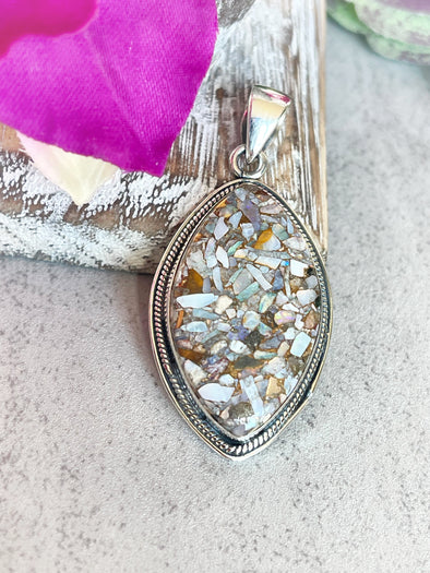 Sterling Silver Crushed Opal Artisan Pendant Marquee