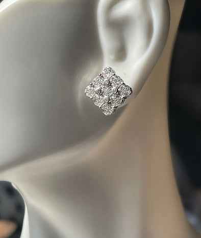 Sterling Silver Diamond Shape Pave CZ Stud Earrings