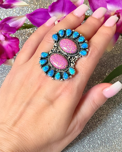 Sterling Silver Pink/Blue Opal Custom Ring