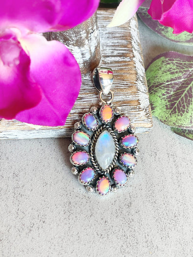 Sterling Silver Cotton Candy Aurora Opal/Moonstone Custom Pendant