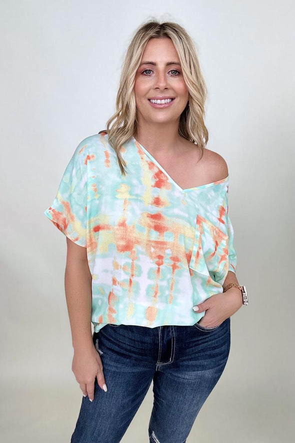 BiBi Tie Dye V Neck Hi-Low Oversized Top