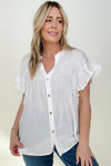 Cozy Co Woven Button Down Ruffle Sleeve Top