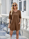 Backless Pocketed Round Neck Half Sleeve Romper