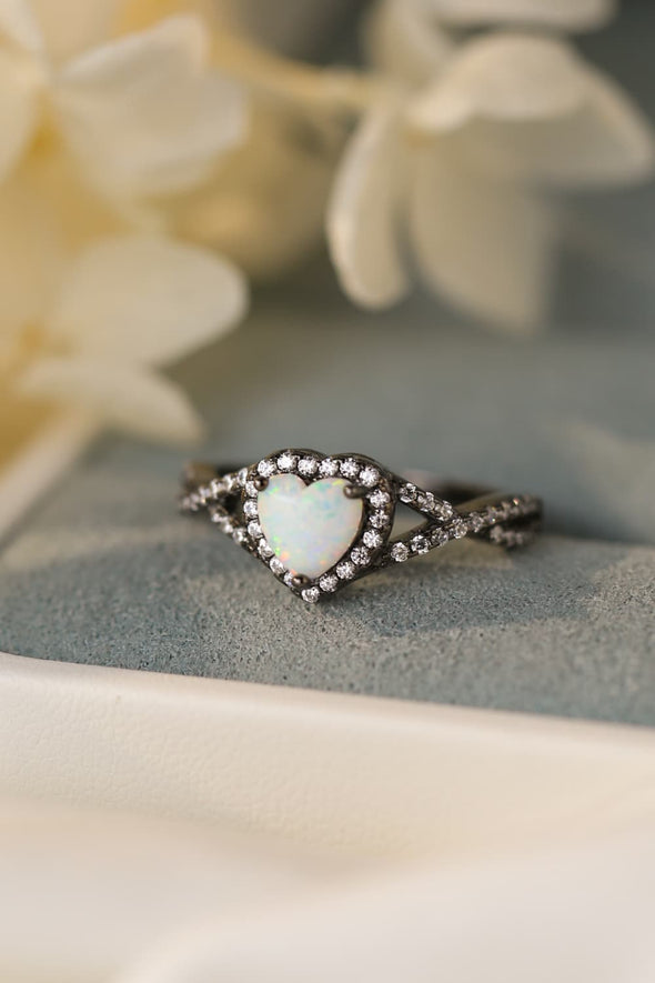 Opal Heart Black Gold-Plated Ring