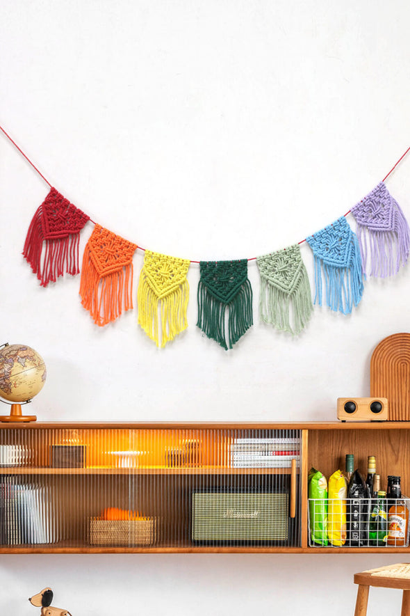 Rainbow Fringe Macrame Banner