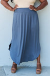 Doublju Comfort Princess Full Size High Waist Scoop Hem Maxi Skirt in Dusty Blue