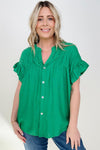 Cozy Co Woven Button Down Ruffle Sleeve Top