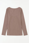 Ribbed Knit Long Sleeve V Neck Top With Chest Pocket