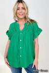 Cozy Co Woven Button Down Ruffle Sleeve Top