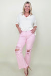 Risen Pink High Rise Destroyed Kick-Flare Jeans