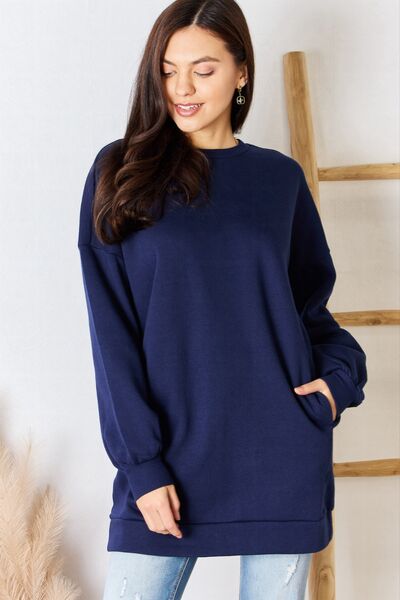 Zenana Round Neck Long Sleeve Sweater with Pocket – SophiaRene