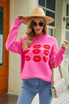 Contrast Lip Pattern Round Neck Slit Sweater