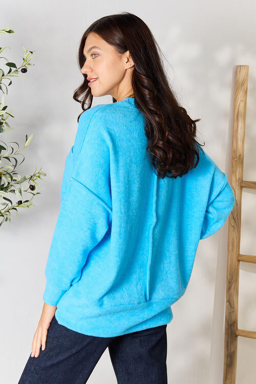 Zenana Round Neck Long Sleeve Sweater with Pocket – SophiaRene