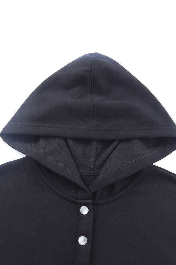 Batwing Sleeve Buttoned Hoodie with Pockets