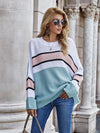 Striped Horizontal Ribbing Long Sleeve Tunic Sweater