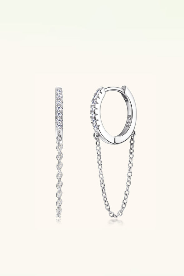 Moissanite 925 Sterling Silver Huggie Earrings with Chain
